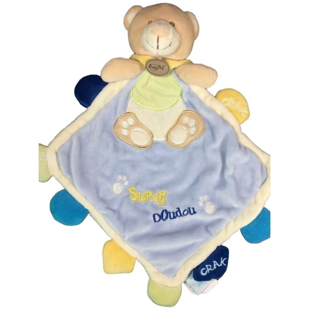Baby Nat Teddy Bear Lovey Security Blanket Crinkle Minky Super Doudou Light Blue